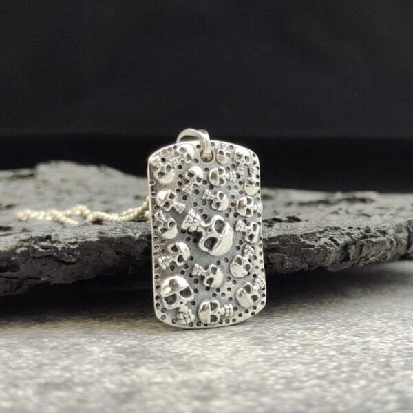 Men's Sterling Silver Skulls Tag Necklace - Image 3