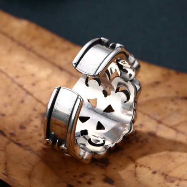Men's Sterling Silver Ivy Pattern Iron Cross Ring - Image 6