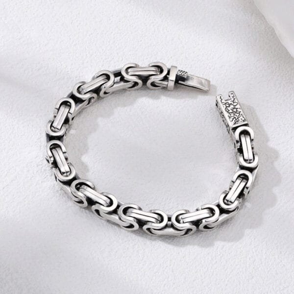 Men's Sterling Silver Sleek Byzantine Chain Bracelet - Image 2