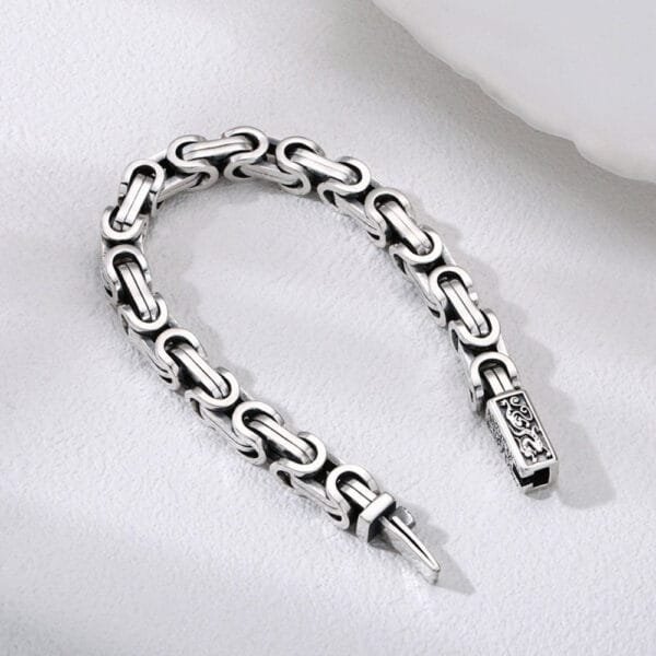 Men's Sterling Silver Sleek Byzantine Chain Bracelet - Image 4