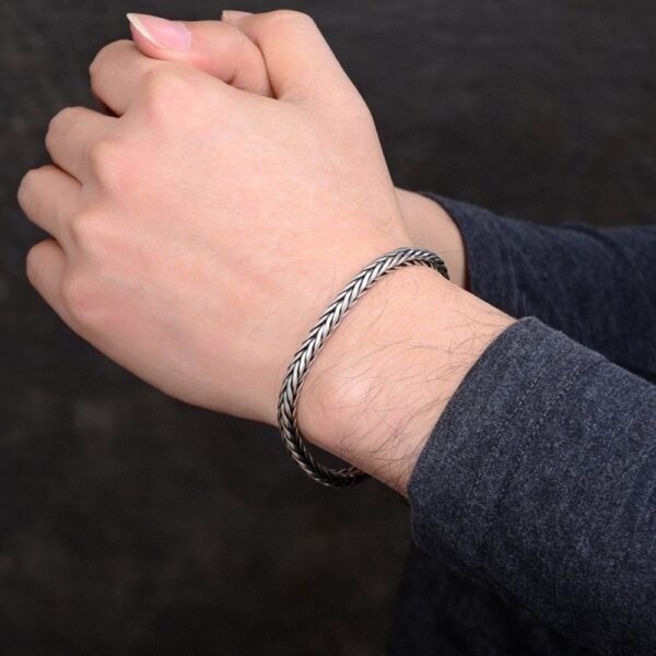 Men's Sterling Silver Slim Braided Bracelet - Image 6
