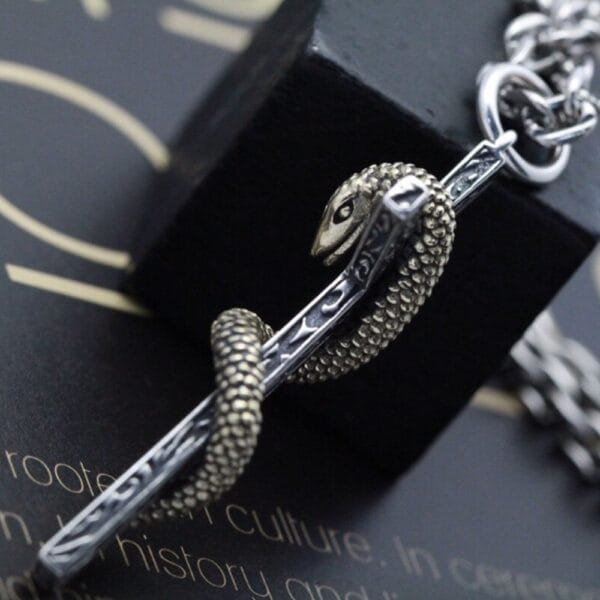 Men's Sterling Silver Snake Cross Necklace - Image 3