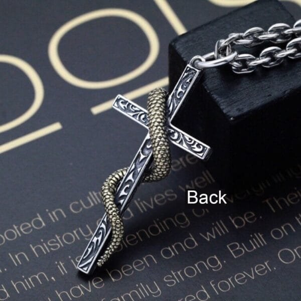 Men's Sterling Silver Snake Cross Necklace - Image 7
