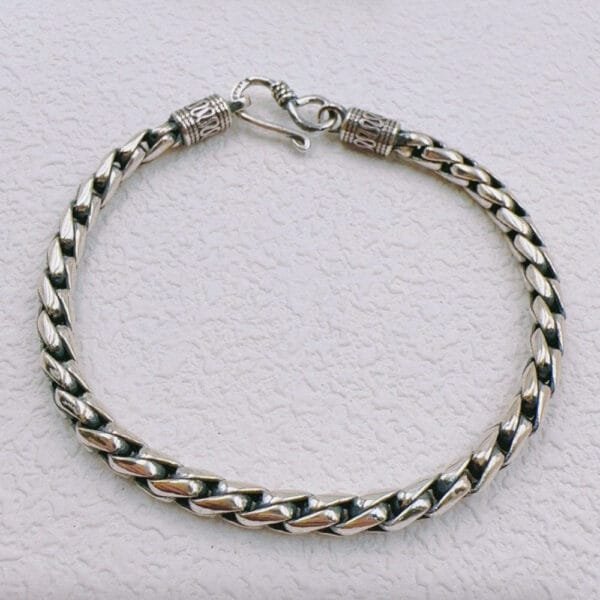 Men's Sterling Silver Square Cuban Chain Bracelet - Image 2