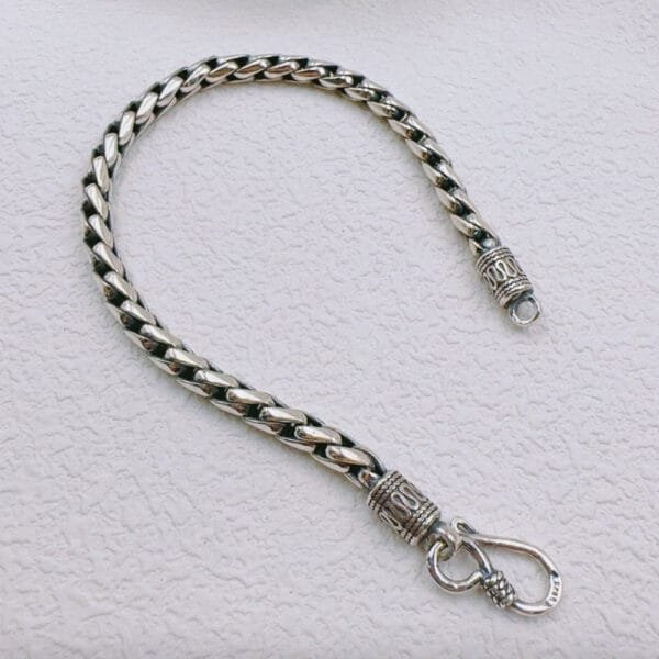 Men's Sterling Silver Square Cuban Chain Bracelet - Image 4