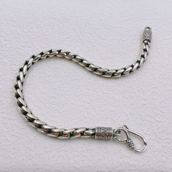 Men's Sterling Silver Square Cuban Chain Bracelet - Image 5