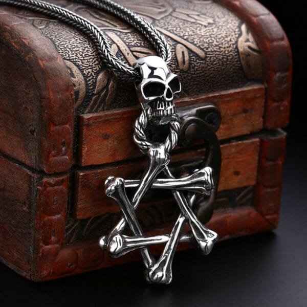 Men's Sterling Silver Star of David Skull Necklace - Image 2