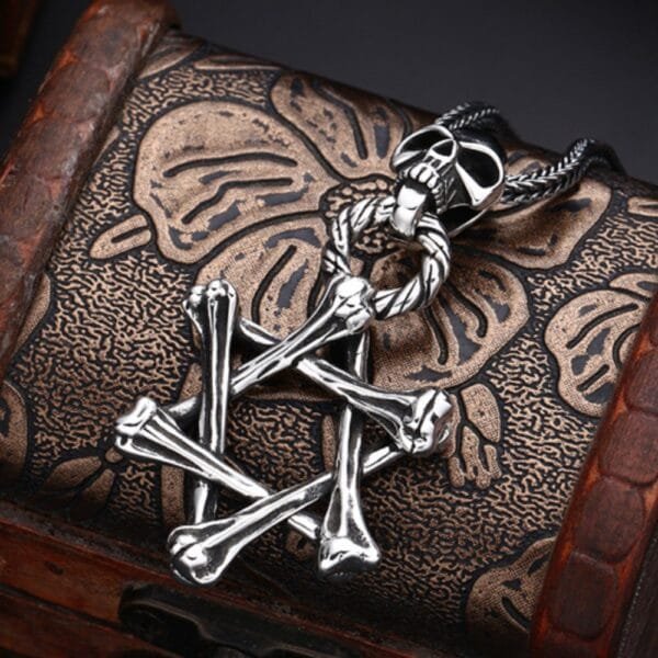 Men's Sterling Silver Star of David Skull Necklace - Image 3