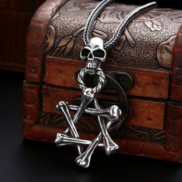 Men's Sterling Silver Star of David Skull Necklace - Image 4