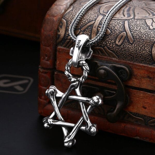 Men's Sterling Silver Star of David Skull Necklace - Image 5