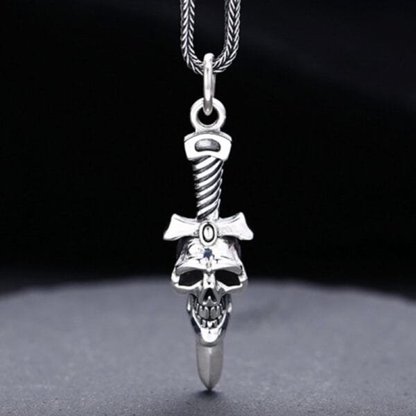 Men's Sterling Silver Sword Skull Necklace