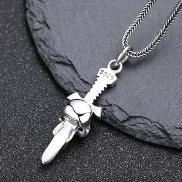 Men's Sterling Silver Sword Skull Necklace - Image 4
