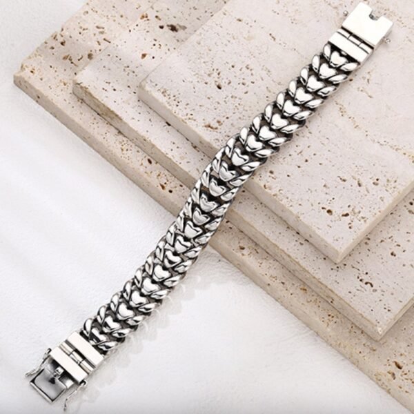 Men's Sterling Silver Tank Track Chain Bracelet - Image 4