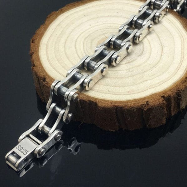 Men's Sterling Silver Thick Bike Chain Bracelet - Image 2