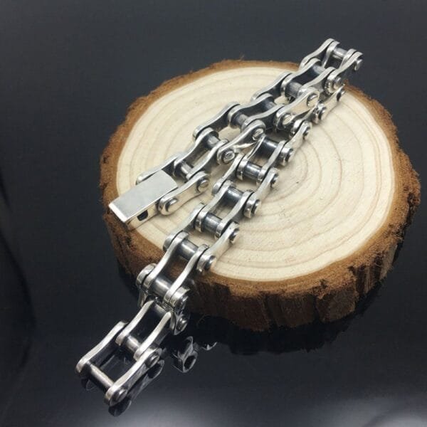 Men's Sterling Silver Thick Bike Chain Bracelet - Image 5
