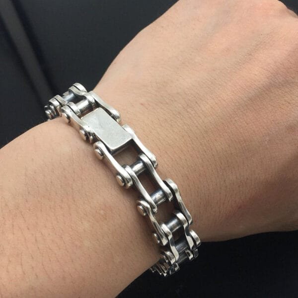 Men's Sterling Silver Thick Bike Chain Bracelet - Image 6