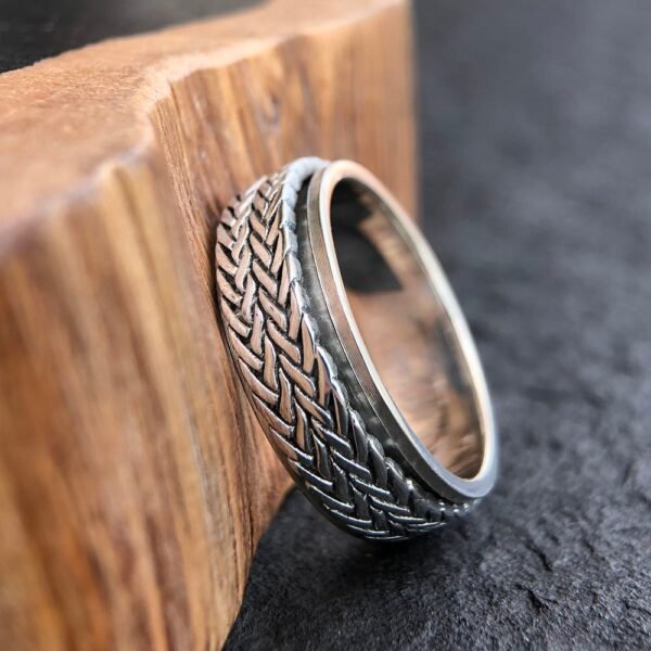 Men's Sterling Silver Tire Pattern Spinner Ring - Image 3
