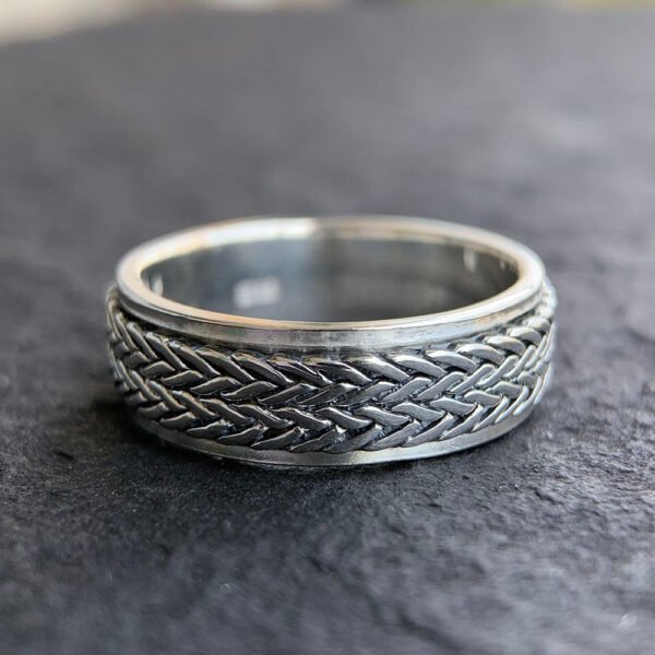 Men's Sterling Silver Tire Pattern Spinner Ring - Image 4