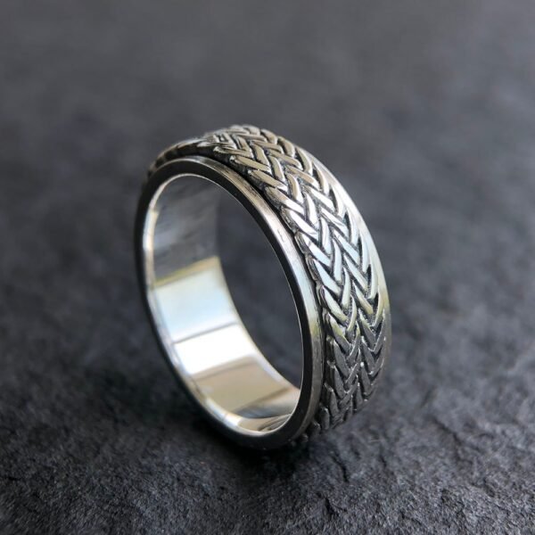 Men's Sterling Silver Tire Pattern Spinner Ring - Image 7