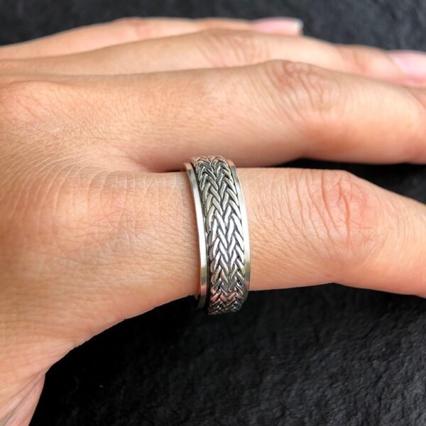 Men's Sterling Silver Tire Pattern Spinner Ring - Image 9