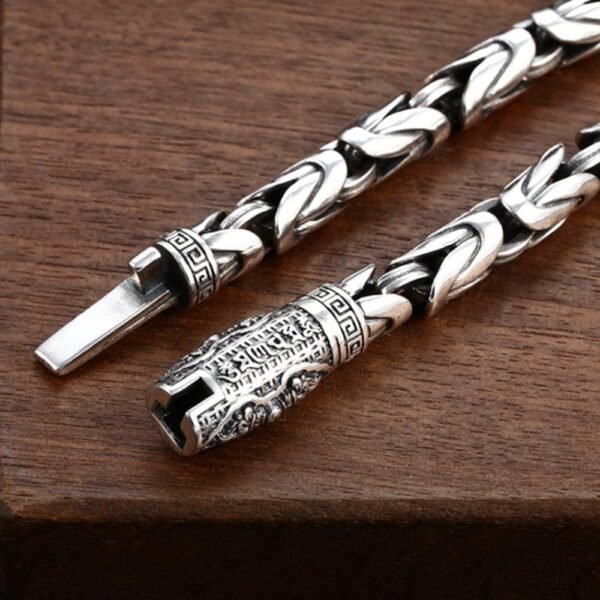Men's Sterling Silver Vajra Clasp Byzantine Chain Bracelet - Image 2