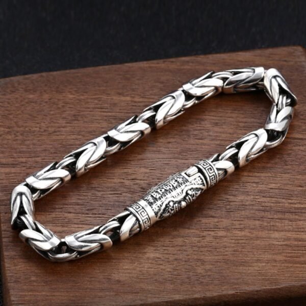 Men's Sterling Silver Vajra Clasp Byzantine Chain Bracelet - Image 3