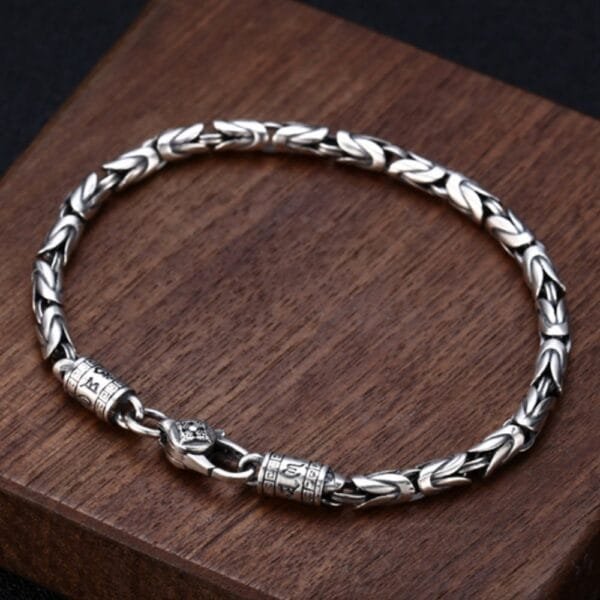 Men's Sterling Silver Vajra Clasp Byzantine Chain Bracelet - Image 3