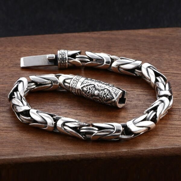 Men's Sterling Silver Vajra Clasp Byzantine Chain Bracelet - Image 4