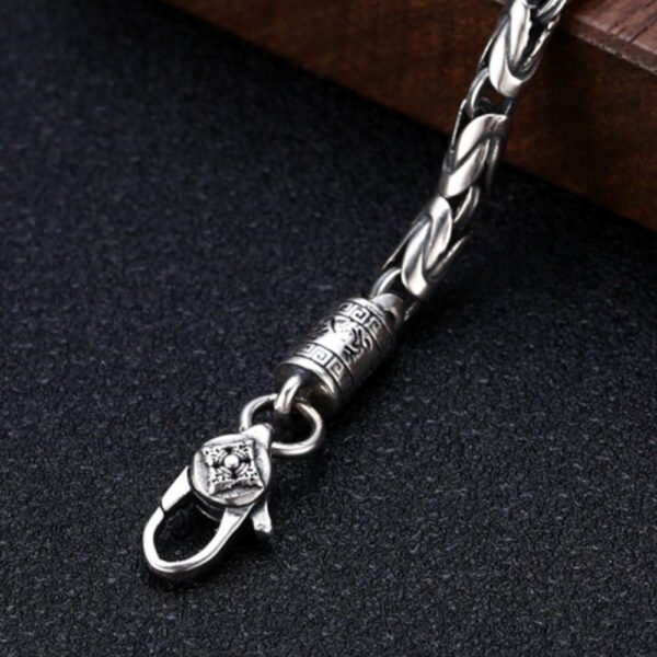 Men's Sterling Silver Vajra Clasp Byzantine Chain Bracelet - Image 4