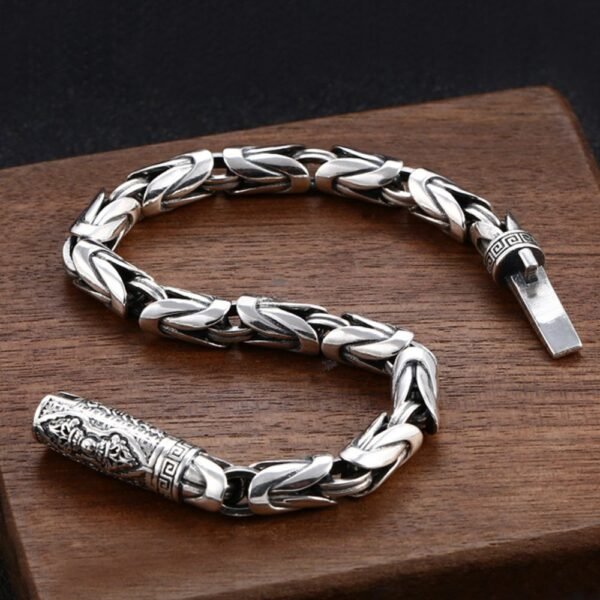 Men's Sterling Silver Vajra Clasp Byzantine Chain Bracelet - Image 5