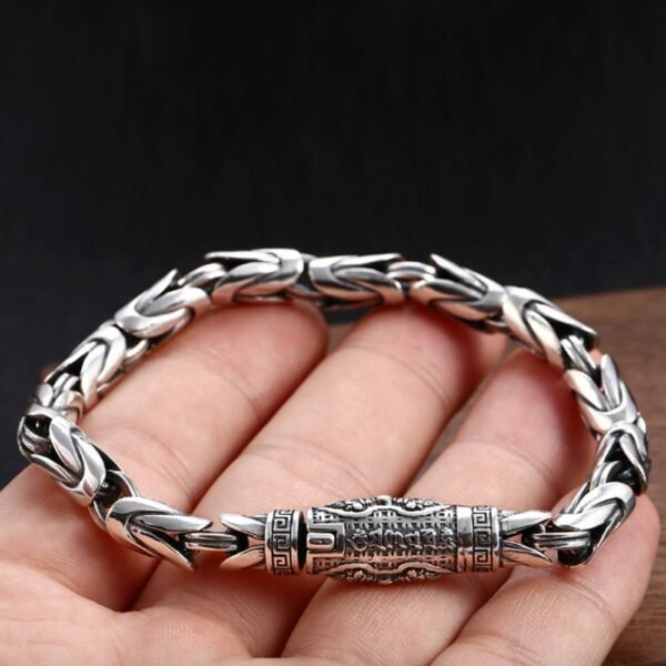 Men's Sterling Silver Vajra Clasp Byzantine Chain Bracelet - Image 6
