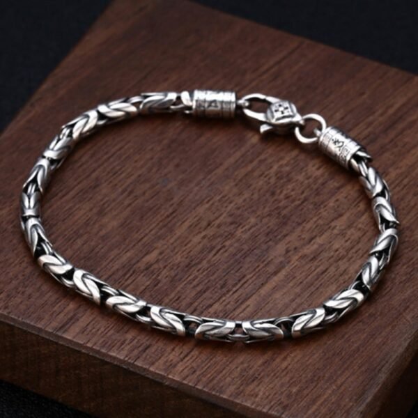 Men's Sterling Silver Vajra Clasp Byzantine Chain Bracelet - Image 6