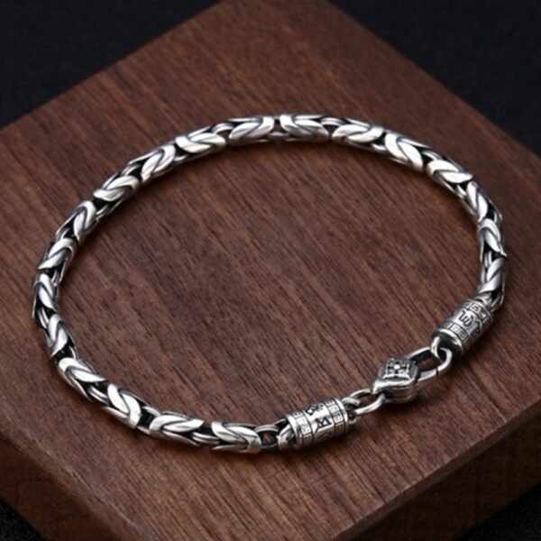 Men's Sterling Silver Vajra Clasp Byzantine Chain Bracelet - Image 8