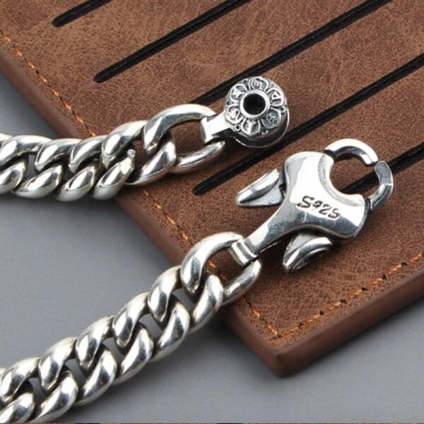 Men's Sterling Silver Vajra Clasp Cuban Chain Bracelet - Image 3