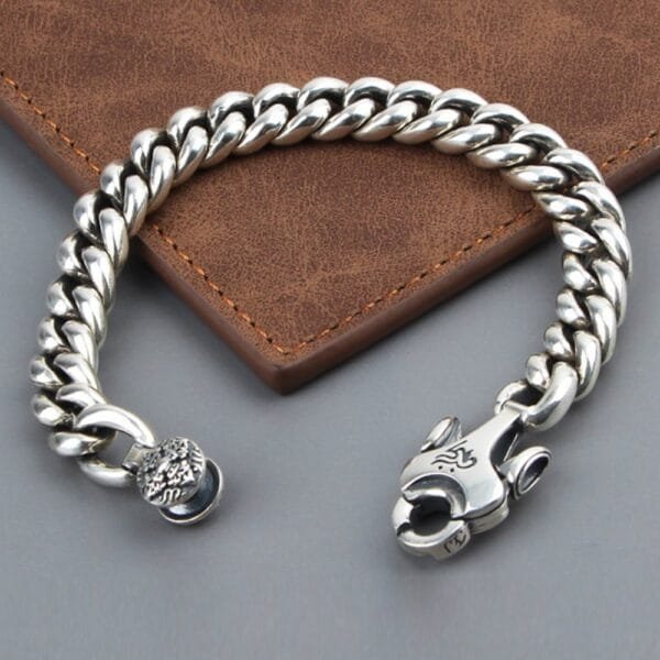 Men's Sterling Silver Vajra Clasp Cuban Chain Bracelet - Image 5