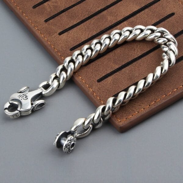 Men's Sterling Silver Vajra Clasp Cuban Chain Bracelet - Image 6