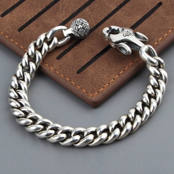 Men's Sterling Silver Vajra Clasp Cuban Chain Bracelet - Image 8