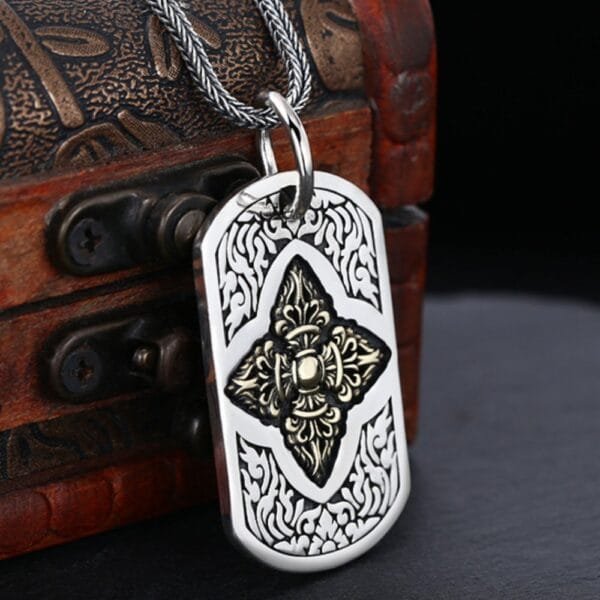 Men's Sterling Silver Vajra Tag Necklace - Image 3