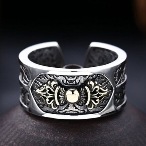 Men's Sterling Silver Vajra Wide Ring - Image 2
