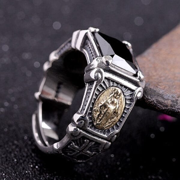Men's Sterling Silver Virgin Mary Black Onyx Ring - Image 2