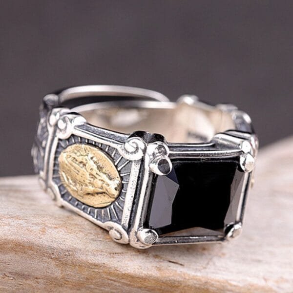 Men's Sterling Silver Virgin Mary Black Onyx Ring - Image 3