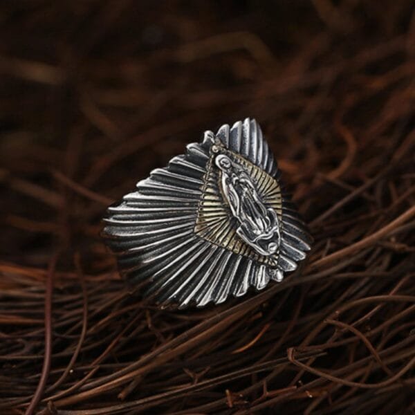 Men's Sterling Silver Virgin Mary Ring - Image 2