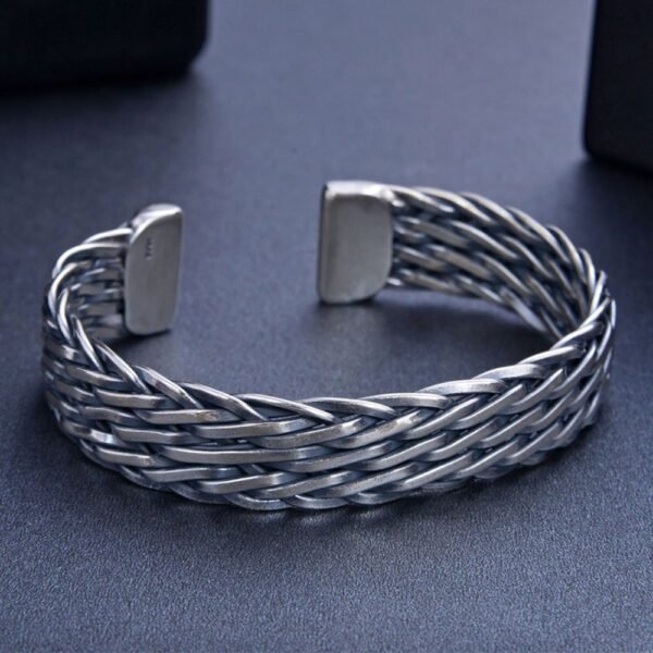 Men's Sterling Silver Wide Braided Cuff Bracelet - Image 2