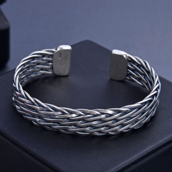 Men's Sterling Silver Wide Braided Cuff Bracelet - Image 3