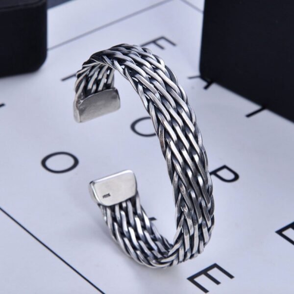 Men's Sterling Silver Wide Braided Cuff Bracelet - Image 5