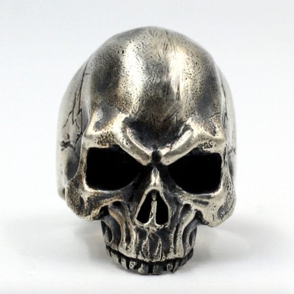Men's Sterling Silver Biker Skull Ring - Image 2
