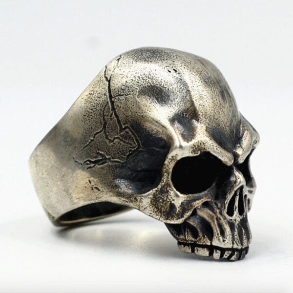 Men's Sterling Silver Biker Skull Ring - Image 3