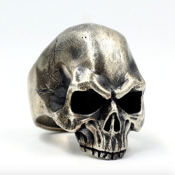 Men's Sterling Silver Biker Skull Ring - Image 5