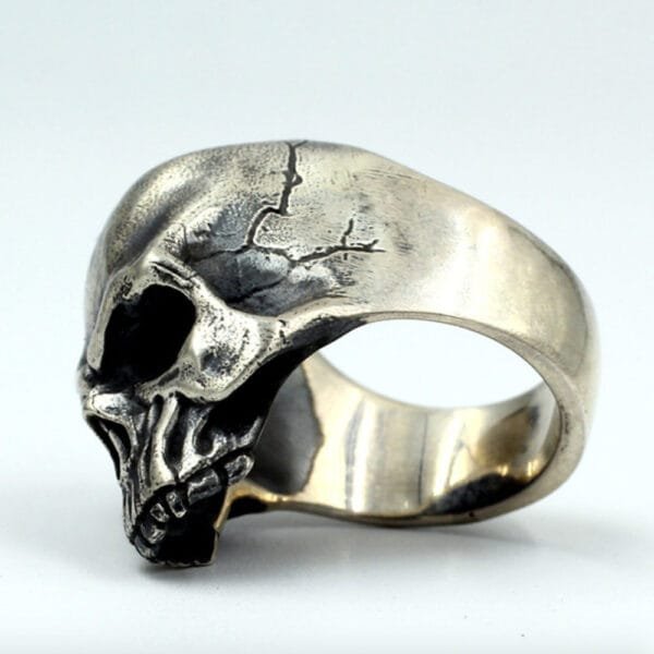 Men's Sterling Silver Biker Skull Ring - Image 6