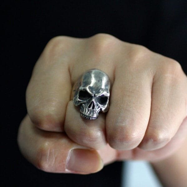 Men's Sterling Silver Biker Skull Ring - Image 8